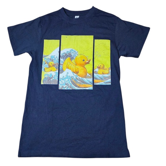 Brisco Rubber Duck Ocean Wave Panel Graphic T Shirt Navy Blue Men Size S NWT - Picture 1 of 8